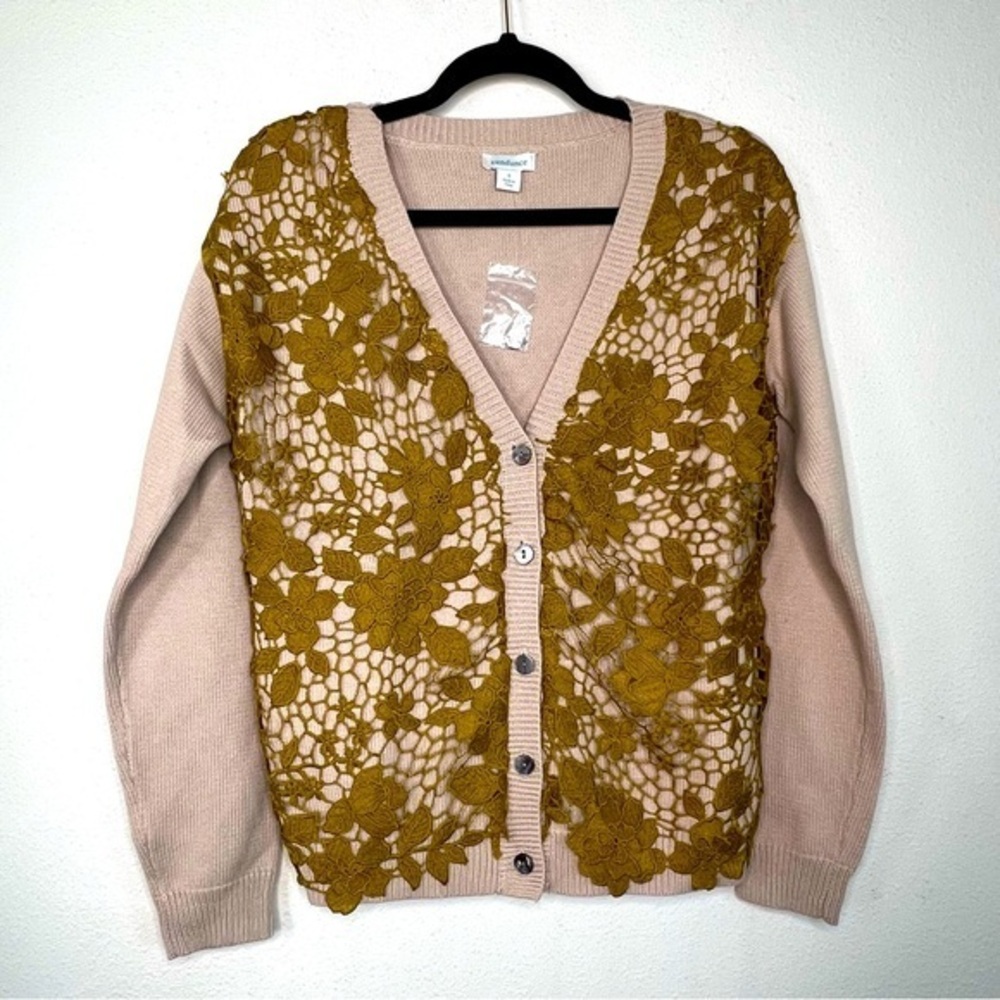 Sundance Vintage Garden Cardigan, Cream/ Green, size S NWT